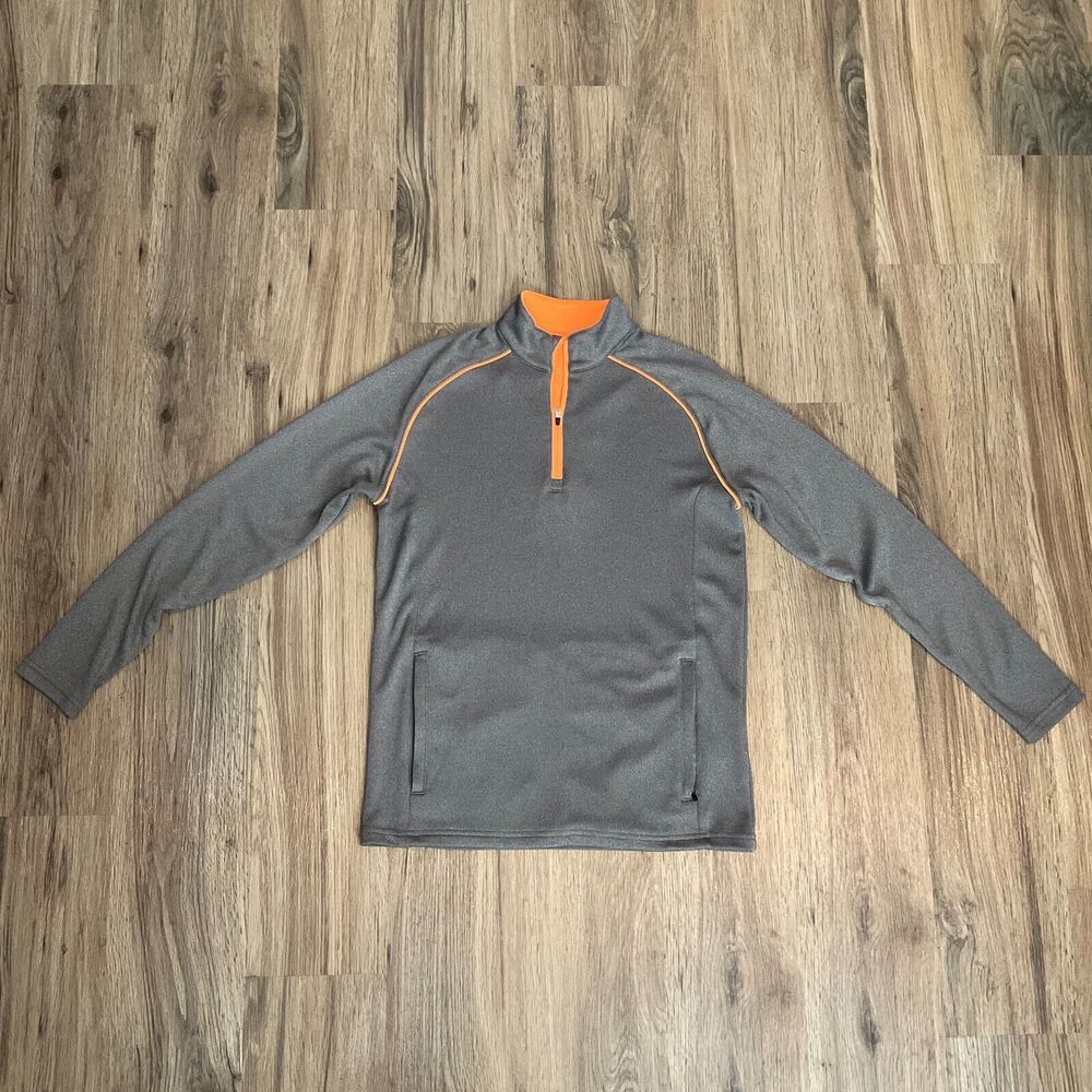 Slazenger Golf Pullover Long Sleeve 1/4 Quarter Zip Kids Size Large Gray Orange